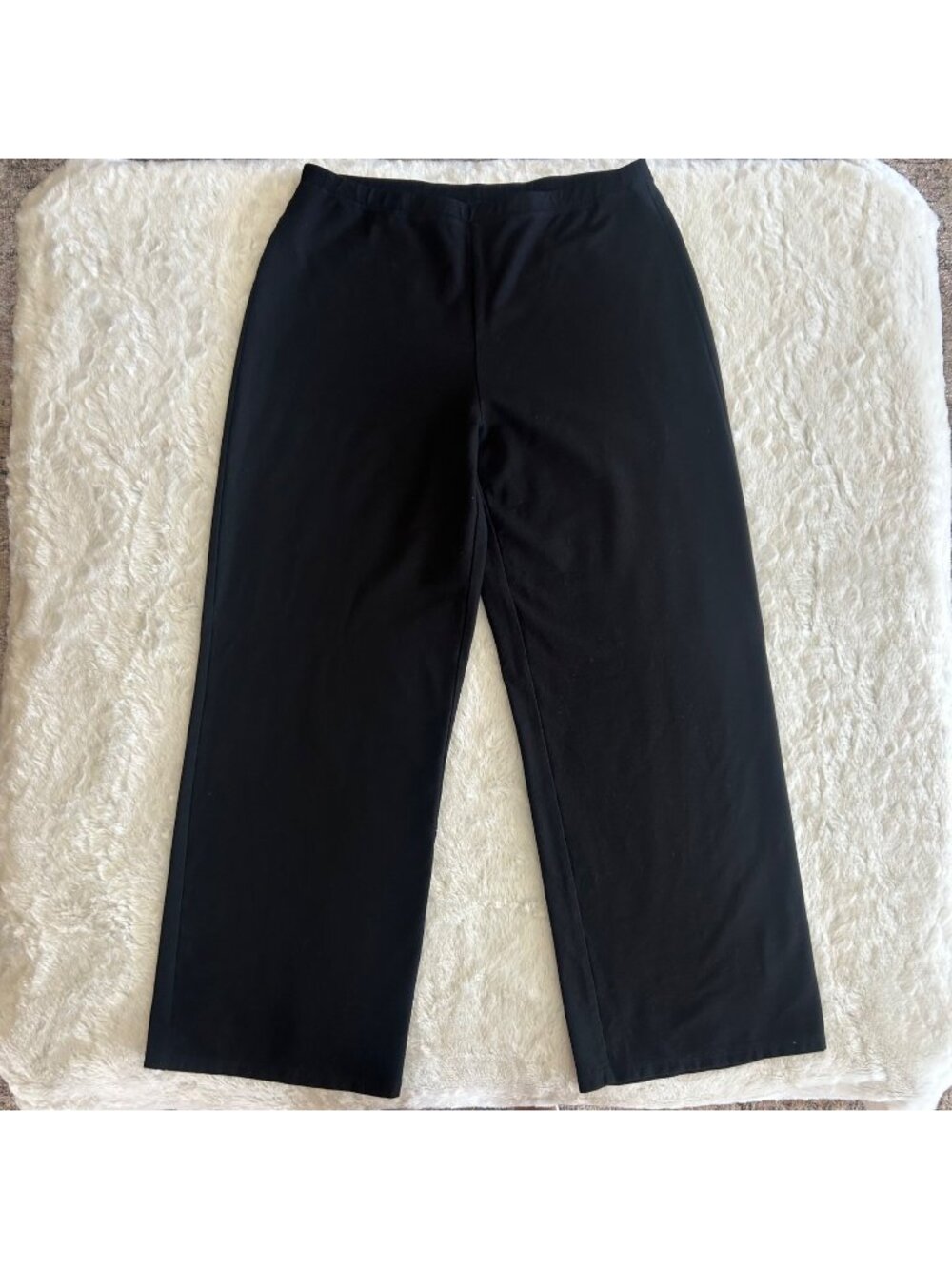 Eileen Fisher Black Pull On Cropped Wide Leg Pants Small Travel Casual Stretch